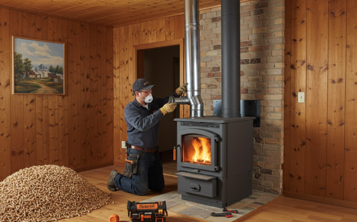 Installation de poêle à granulés, Meaux